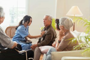 Nurse talking to patients